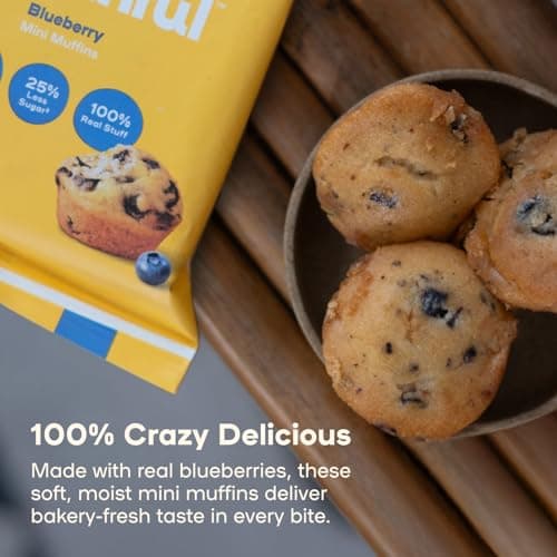 Muffinful Triple Blueberry Mini Muffins – Bakery Fresh Bite-Sized Treats – 60 Muffins Total (15 Packs of 4) – Less Sugar, Nothing Artificial, Individually Wrapped - Thumbnail 4