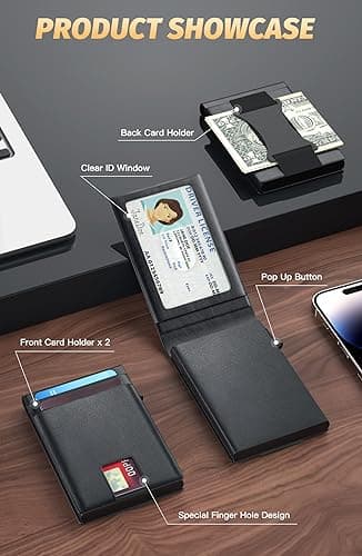 FIYUM Wallet for Men, Mens Wallet with Magnetic Credit Card Holder Pop Up Smart RFID Blocking Slim Leather Cash Slots ID Windows Minimalist Wallet - Thumbnail 6