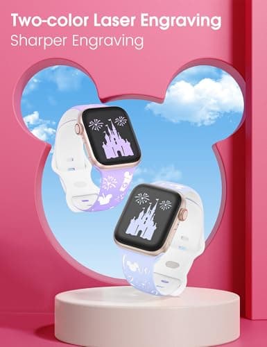 BEEXI 2 Packs Cartoon Engraved Band Compatible with Apple Watch Band 49/46/45/44/42mm Women Two-Tone Cute Soft Silicone Sport Strap for iWatch SE Series 10/9/8/7/6/5/4/3/2/1/Ultra(1/2) - Thumbnail 3
