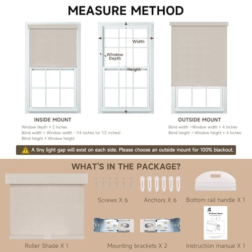 Dailyshades Blackout Roller Shades, Cordless Blinds with Valance, Window Shades for Home, Door Blinds, Thermal Insulated, Double-Sided Linen Day and Night Window Shades (32" W x 72" H, Khaki) - Thumbnail 6