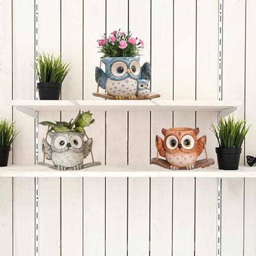 Swing Owl Hanging Planters for Indoor Plants, Cute Small Succulent Pots with Drainage Hole, Unique Resin Plant Hangers Outdoor, Hanging Plant Holder for String Of Pearls, Gift Ideas for Mother - Thumbnail 6