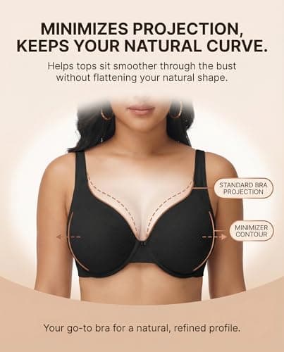 Women's Jacquard Full Coverage Minimizer Bra, Unlined Cups, Underwire Natural Shape & Smooth Fabric for a Sleek Silhouette Under Clothes Black 38DD - Thumbnail 3