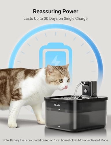 DownyPaws Cat Water Fountain Cordless, 84oz/2.5L Fursink Wireless Pet Water Fountains for Cats Indoor, Battery Operated Cat Drinking Fountain with Motion Sensor, Ultra Quiet Pump, BPA-Free, Black - Thumbnail 4