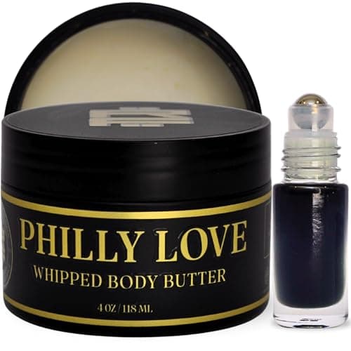Cologne Body Butter for Men & Philly Love Sensual Scent Roller - Infused Shea Butter & Avocado Butter w/Black Fig, Vanilla Resin & Warm Amber All-Day Fragrance, Moisturizing Vitamin E Formula (4oz)