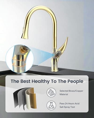 Kitchen Faucet with Pull Down Sprayer, Brass Faucet for Kitchen Sink, Bar Faucet with Ceramic Cartridge,Kitchen Sink for for RV, Bar, Farmhouse, Laundry, Outdoor (Standard, Brushed Zircon Gold) - Thumbnail 5
