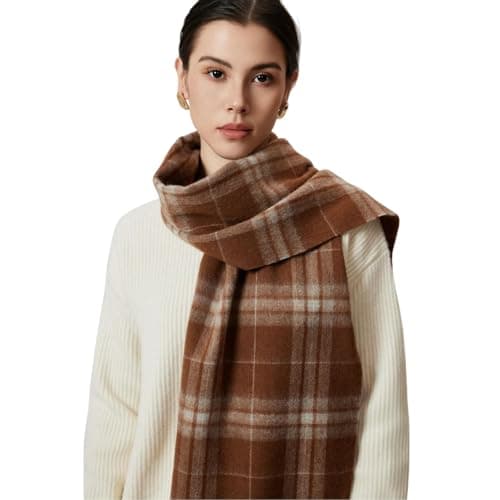 BSHITWO Wool Scarf for Women - Fashion Long Plaid Scarf with Tassels, Warm Soft Tartan Blanket Wrap Shawl Ladies Gifts, Coffee Candy - Image 1