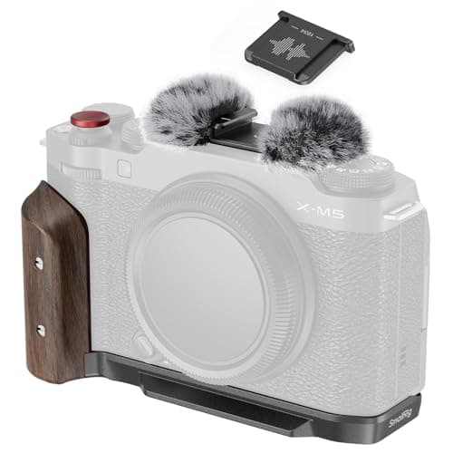 SMALLRIG X-M5 Wooden Handgrip L-Shape Grip for FUJIFILM X-M5, Built-in Quick Release Plate for Arca, Ergonomic Wood Side Handle, Include Windshield with Cold Shoe Adapter,Plate for Arca (Black) - 5260