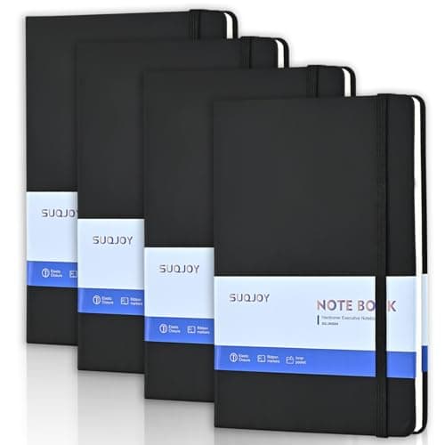 SUQJOY Lined Journal Notebooks, 4 Pack 160 Pages, 5.5x 8.2-Inch Journals for Women Men, Hardcover Notebook with 100 gsm Thick Paper, A5 Size College Ruled Notebook for Writing/Travel/Work (Black-4 Pack) - Image 1