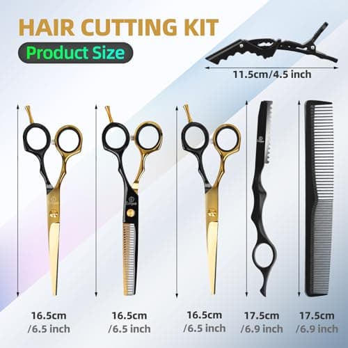 ETHTXE Professional Hair Cutting Scissors, 6.5" Barber Scissors Stainless Steel Salon Thinning Shears, Multifunctional Straight Shears for Home, Salon, and Barber Use – Ideal Gift for Family & Friends - Thumbnail 2