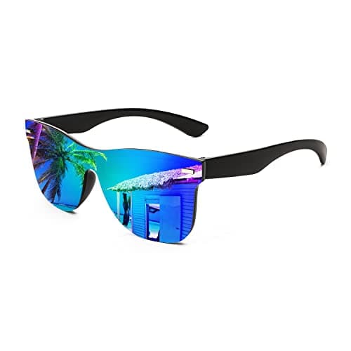 FEISEDY Womens Sunglasses Trendy Mirrored One Piece Lens Men Reflective Sun Glasses B4114 - Image 1
