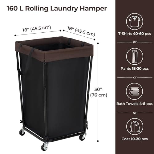 GRANNY SAYS 160L Rolling Laundry Basket, Laundry Hamper with Wheels, Large Laundry Cart with Removable Bag, Clothes Organization and Storage for Laundry Room, Bathroom, Bedroom, Black - Thumbnail 2