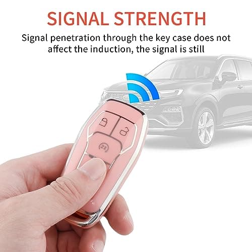 Pangpai Pink Key Fob Cover for Ford, Soft TPU Key Case Protection with Bling Keychain Fit for F150 Explorer Mustang Edge Lincoln MKZ MKX MKC - Thumbnail 5