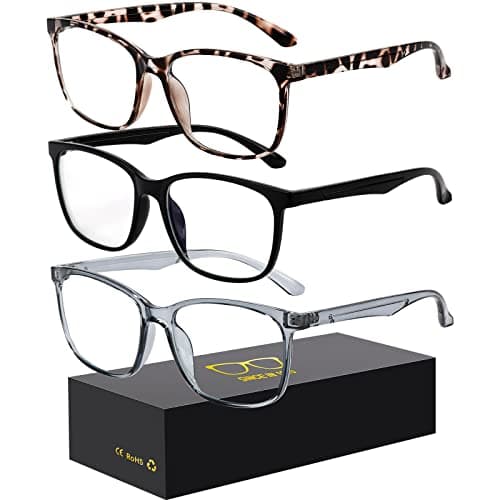 Oilway Blue-Light Blocking Glasses Computer Reading/Gaming/TV/Phones Glasses Fashion Anti Eyestrain Glasses for Women Men（D9 Black + Gray + Douhua）