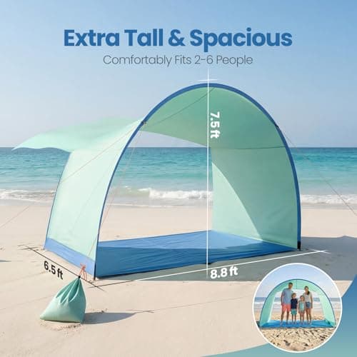 DOYXC Beach Shelter, Wind-Powered Beach Tent Sun Shelter with UPF50+ UV Protection, Lightweight & Portable Easy Setup Beach Canopy Sun Shade Tent for Family Outdoor Beach Camping & Picnic - Thumbnail 4