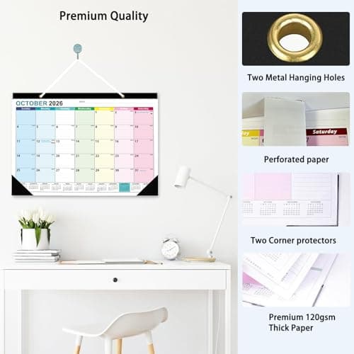 2026-2027 Desk Calendar - 18 Month Desk Calendar 2026-2027, Jan 2026 - Jun 2027, 17" x 12", Large Desk Calendar with Thick Paper, Large Blocks, Stickers, Home or Office Calendar for Easy Organizing - Thumbnail 3