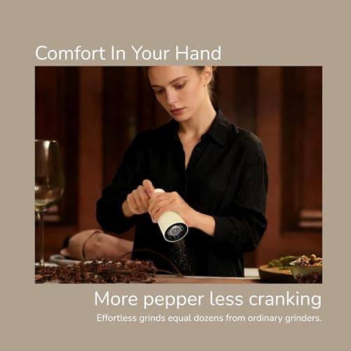 Aurevit Salt And Pepper Grinder Set Manual, Salt And Pepper Mill With Ceramic/Stainless Steel Core, External Adjustable Coarseness, Refillable, Durable (2 Packs, Black) - Thumbnail 3