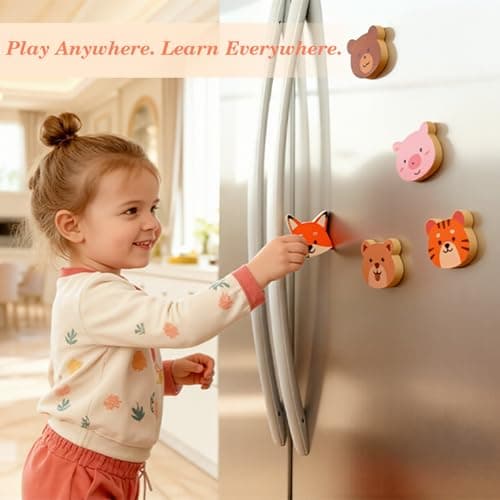 Toddler Tower Foldable, Animal Magnets Learning Kids Kitchen Step Stool, 4-in-1 Toddler Standing Tower with Blackboard, Anti-Tip Safety Feet, Foldable Wooden Helper for Ages 1–4 (CPC Certified) - Thumbnail 5