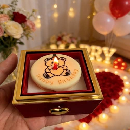 Weijimir Little Bear Cake Rotating Ring Box for Proposal, Engagement Ring Box Wedding Day Birthday, Surprise Flip Ring Bearer Proposal Box Necklace Bracelet Ring Rotating Jewelry Box for Women (red) - Image 1