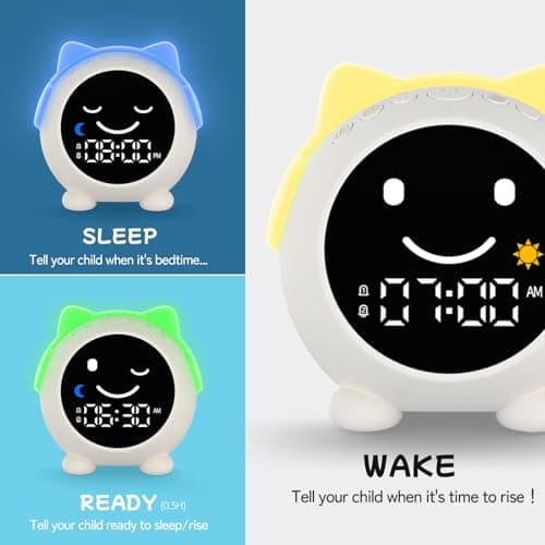 JAHUYU Kids Alarm Clock with Sleep Training, LED Night Light, Bluetooth Music, Multi-Color Display, Sound Machine, OK to Wake Light for Toddlers and Children - Thumbnail 3