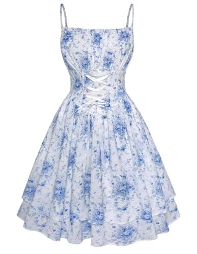 Scarlet Darkness Women Corset Floral Dress Spaghetti Strap Mini Sundress for Teens Blue Floral XXL - Image 1