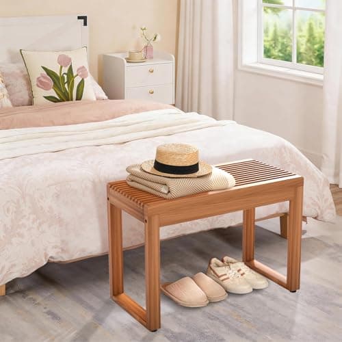 RUIERS Premium Teak Shower Bench 23.6” – Heavy Duty 500 lbs, Waterproof Solid Wood Bath Stool for Elderly, Spa, Bathroom & Multi-Purpose Use - Thumbnail 2