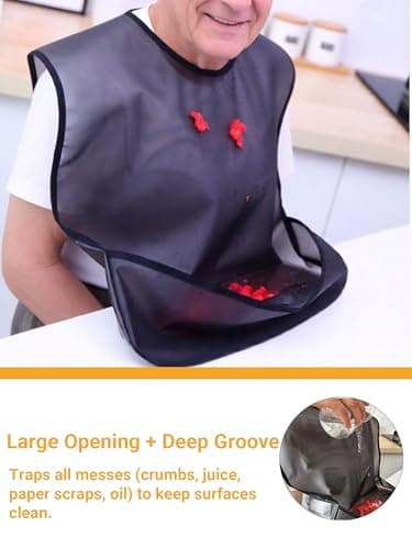 DegoCython Adult Bibs for Elderly Men & Women, Blue Waterproof Oil-Proof Bibs with Crumb Catcher, Wipe-Clean Flexible PVC, Adjustable Reusable, 24x19.3in (60.96x49cm) - Thumbnail 4