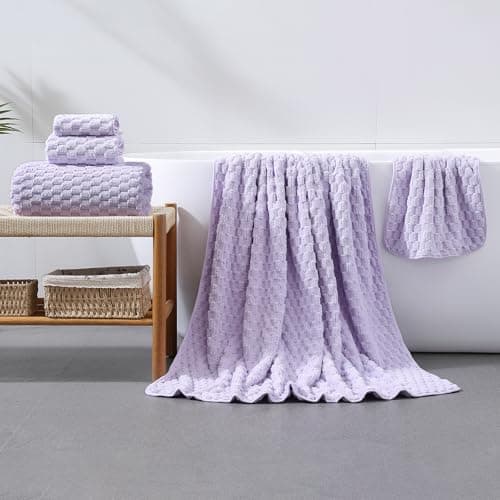 NALIVO Extra Large Bath Towel Set of 6 (40"x80"),Oversized Bath Sheet Super Soft Highly Absorbent Microfibers Quick Dry Luxury Shower Towel for Bathroom Spa Gym Hotel Yoga (Lavender, 6Piece) - Thumbnail 3
