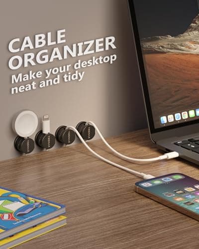 Magnetic Cord Holder 360°Rotation Cord Organizer, 6Pack Cable Clips [1s Lock] Adhesive Cable Management Desk Organizers and Accessories, Phone Charging Wire Holder for Nightstand,Car,Home Office - Thumbnail 6