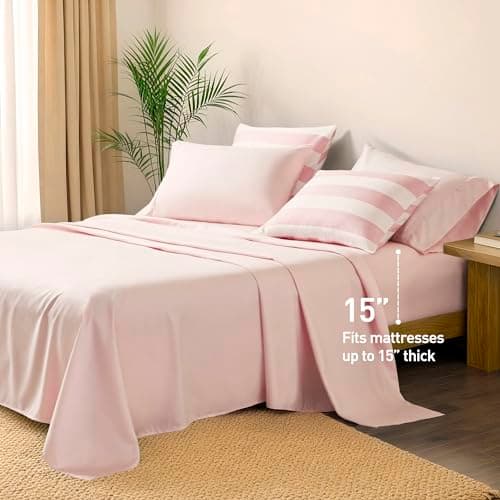 Reversible Striped King Comforter Set-Bed in A Bag 7-Pieces Bedding Set with Double-sided Stripes Design-Warm & Cozy Bed Set Includes King Size Comforter, Sheets set, Pillowcases and Shams, Blush - Thumbnail 3