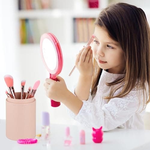 5 Pcs Makeup Brushes Set with Brushes Holder, Blue Big Eyes Alien Cartoon Makeup Brushes Set, Gifts for Women Girls - Thumbnail 2