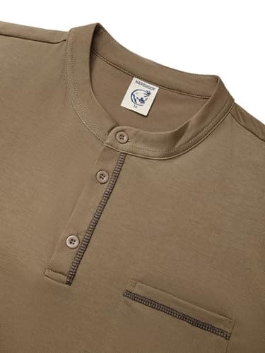 Hardaddy Men's Short Sleeve Henley Shirts Casual Summer Lightweight Button Henley Solid T-Shirt Tops Dark Khaki XXL - Thumbnail 3