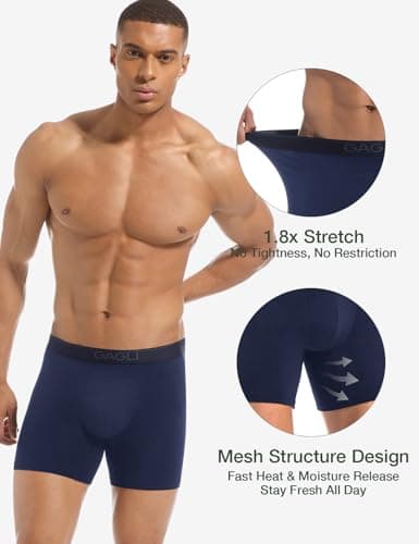 gagli Mens Underwear Boxer Briefs, Breathable Modal Boxer Briefs for Men with Moisture Wicking, Soft Elastic Waistband 5" (US, Alpha, Large, Regular, Regular, Navy Blue) - Thumbnail 2