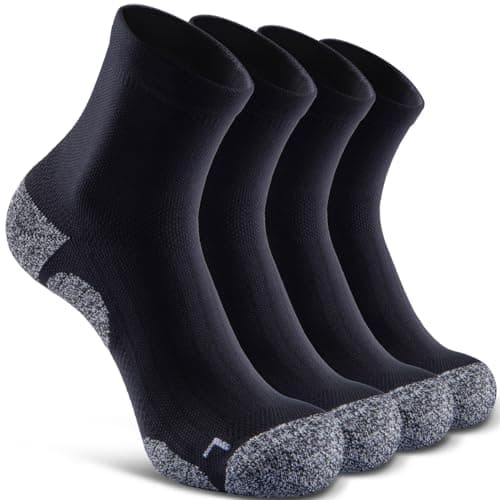 SITOISBE Quarter Compression Socks for Men Women, Cushioned Running Hiking Socks, X-Large, Black (4 Pairs)