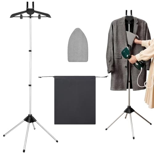 Steamer Stand for Clothes with Ironing Gloves & Carrying Bag Portable Adjustable Garment Steamer Stand Handheld Steamer Hanger Rack for Travel Home, Black - Image 1