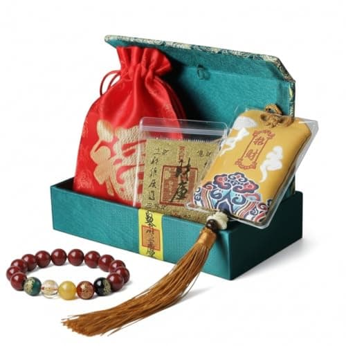 JZJZTXT Cinnabar 5 Elements Wealth Gods Bracelet Gift Set - Authentic Feng Shui Wealth Amulet with Taoist Talisman Pouch & Golden Sticker - Spiritual Success & Abundance Kit