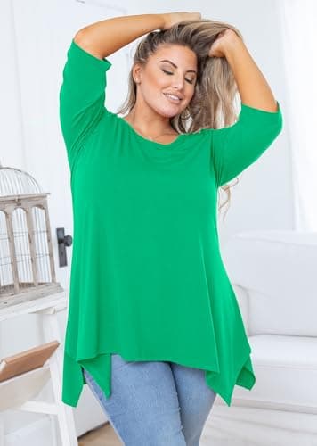 AusLook Plus Size Blouses for Women 3/4 Sleeve Emerald 5X Crewneck Clothes Pleated Clothing Flowy Tunic Tops Loose Fit Babydoll Maternity Shirts - Thumbnail 4