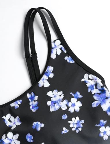 ZAFUL Two Piece Tankini Swimsuit for Women High Waisted Tummy Control Bathing Suit Double Up Tankini Set 4-Blue Flowers XL - Thumbnail 6
