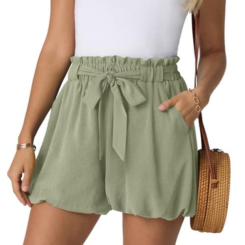 FREEOAK Womens Summer Shorts Flowy Baggy Linen Bubble Short Cute Mini Skirts Bubble Dress Lounge Skort Size Medium - Image 1