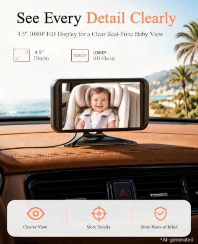 Babyvue Baby Car Camera with Video Recording & Playback, HD 1080P Rear Facing Baby Car Monitor, 4.5" Display with Auto Night Vision, USB Plug & Play Car Seat Camera for Infants, BV2MAX White - Thumbnail 4