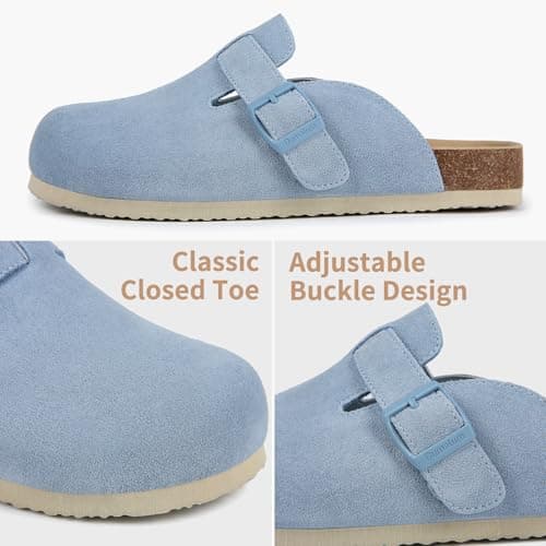 Dumalum Women's Suede Clog Leather Mules Arch Support Potato Shoes with Comfort Cork Footbed - Blue Clogs for Women Men Unisex Antislip Slippers Sandals - Thumbnail 3