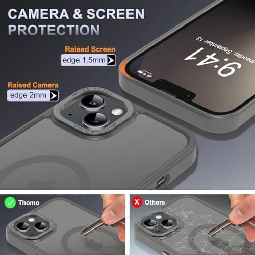 Thomo Strong Magnetic for iPhone 13 Case & iPhone 14 Case [Compatible with Magsafe] Translucent Matte Slim Shockproof Women Girl Anti-Fingerprint Protective Case for iPhone 14/13 6.1", Titanium Gray - Thumbnail 6