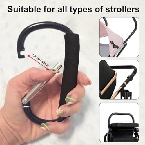 Stroller Hooks for Hanging Bags and Shopping Hanging Purses, Large Stroller Accessories Multifunctional Stroller Hook Organizer for Travel Car Seats, - Thumbnail 3