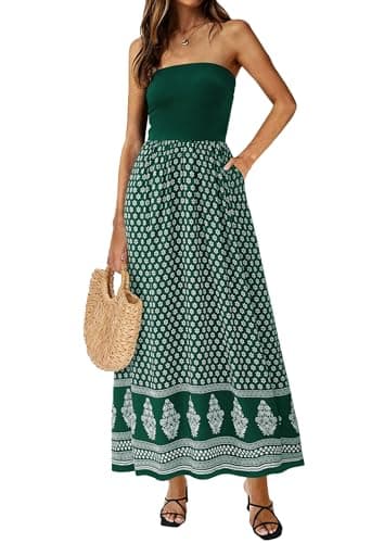 PRETTYGARDEN Women's Strapless Maxi Dress 2026 Summer Floral Tube Top Dress Long Flowy Boho Beach Wedding Dresses (Floral Green White,Medium) - Image 1