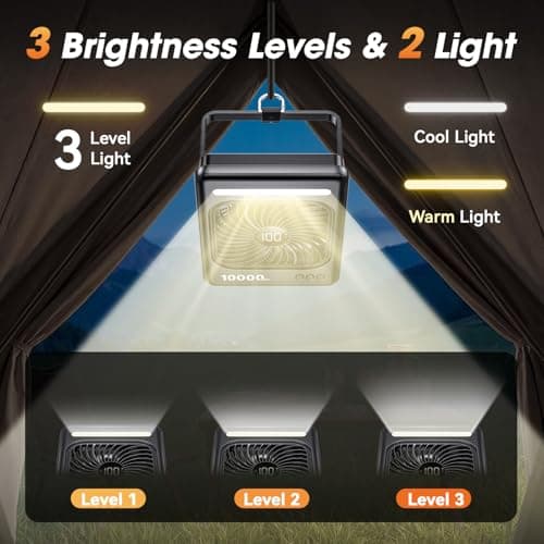 10000mAh Portable Travel Fan, 5 Speeds Strong Wind Cruise Fan with LED Lantern, 24H Runtime Cordless Personal USB Fan, 2/4/6/8H Timer, Ultra-thin Quiet Desk Fan for Camping, Office, Bedroom, Beach - Thumbnail 4