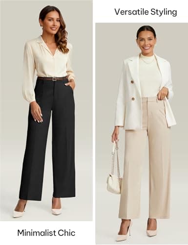 AVAMO Womens Dress Pants Wide Leg Stretchy Work Pants Women High Waisted Business Casual Trousers Slacks with Pockets Khaki - Thumbnail 6