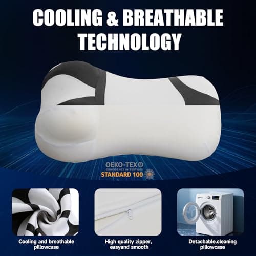 Aeepilo Ergonomic Cervical Pillow for Neck Pain Relief - Contoured Memory Foam for Side, Back, Stomach Sleepers - Cooling Orthopedic Neck Support Pillows with Washable Case, only for Adult - Thumbnail 6