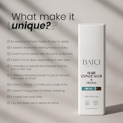 Batci Hair Concealer Cream for Thinning Hair & Bald Spots - Non-Fiber Scalp Concealer Root Touch-Up for Men & Women, Sweat/Water Resistant, One Shade for Black Brown & Grey Hair 1 fl oz (30ml) - Thumbnail 6