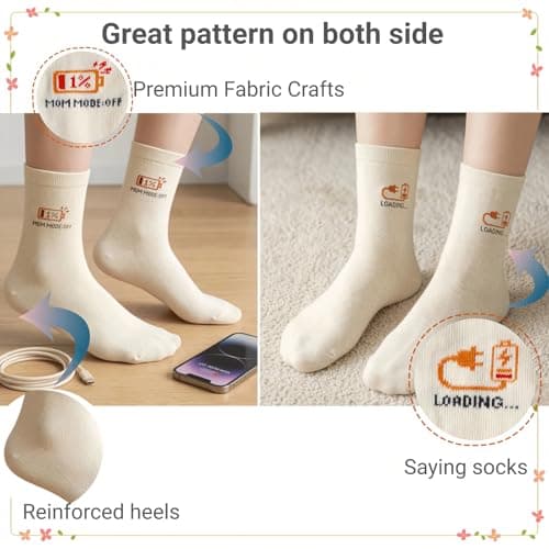 ZAOMENG Mom Mode Off Socks Funny Crew Socks for Women,Gift for Mom,Cotton Blend Socks,Novelty Socks for Mom,Mama Gifts Birthday,Mother’s Day Present Mom Life Apparel, Cute and Comfy - Thumbnail 4