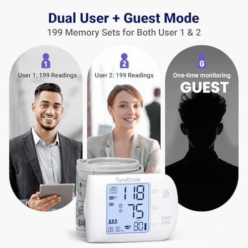 FondCircle Wrist Blood Pressure Monitor, Bluetooth Automatic Blood Pressure Cuff for Home Use, Talking Digital Machine with Smart App Sync, 3-User Mode 398 Memory, (5.3"-8.5" in Cuff) - Thumbnail 4
