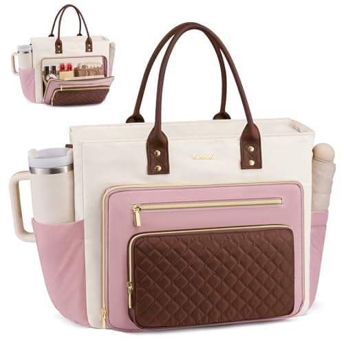 LOVEVOOK Teacher Tote Bag for Women Work, Nurse Bags Laptop Bag With Large Cup Holder, Professional Computer Briefcase Business Purses Handbag, Diaper Bag Mother Gift, 15.6 Inch